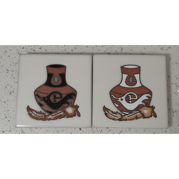 cleo teissedre hand painted ceramic tiles Native Pottery Design - Picture 1 of 5